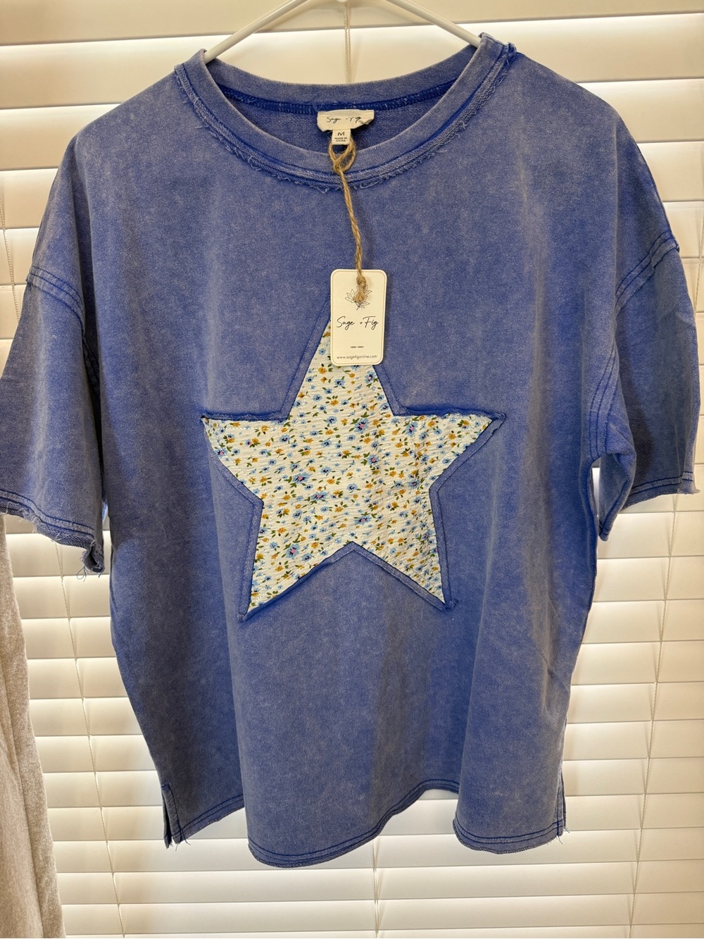 Sage + Fig Vibrant Marlin Blue Mineral Washed Short Sleeve Tee with Floral Star